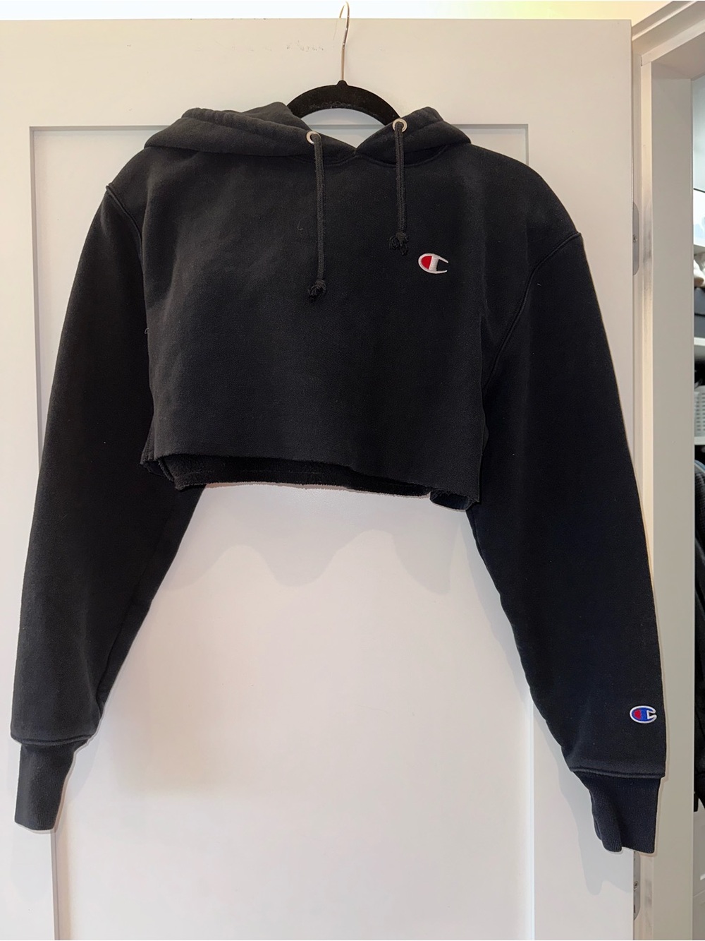 Champion Black Cropped Hoodie Sweatshirt